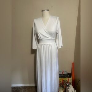 KOH KOH Womens Long Kimono Sleeve V-Neck Wrap Belted Empire Flowy Maxi Dress